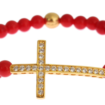 Elegant Gold and Red Coral Beaded Bracelet