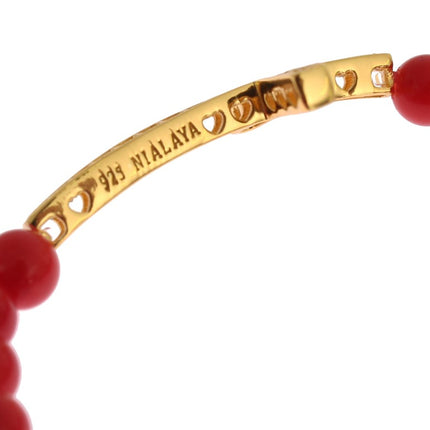 Elegant Gold and Red Coral Beaded Bracelet