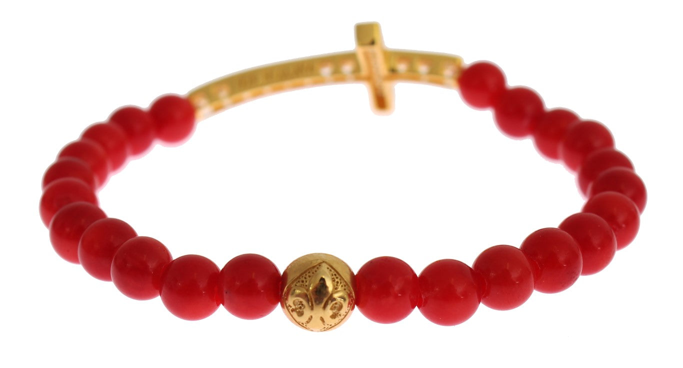 Elegant Gold and Red Coral Beaded Bracelet