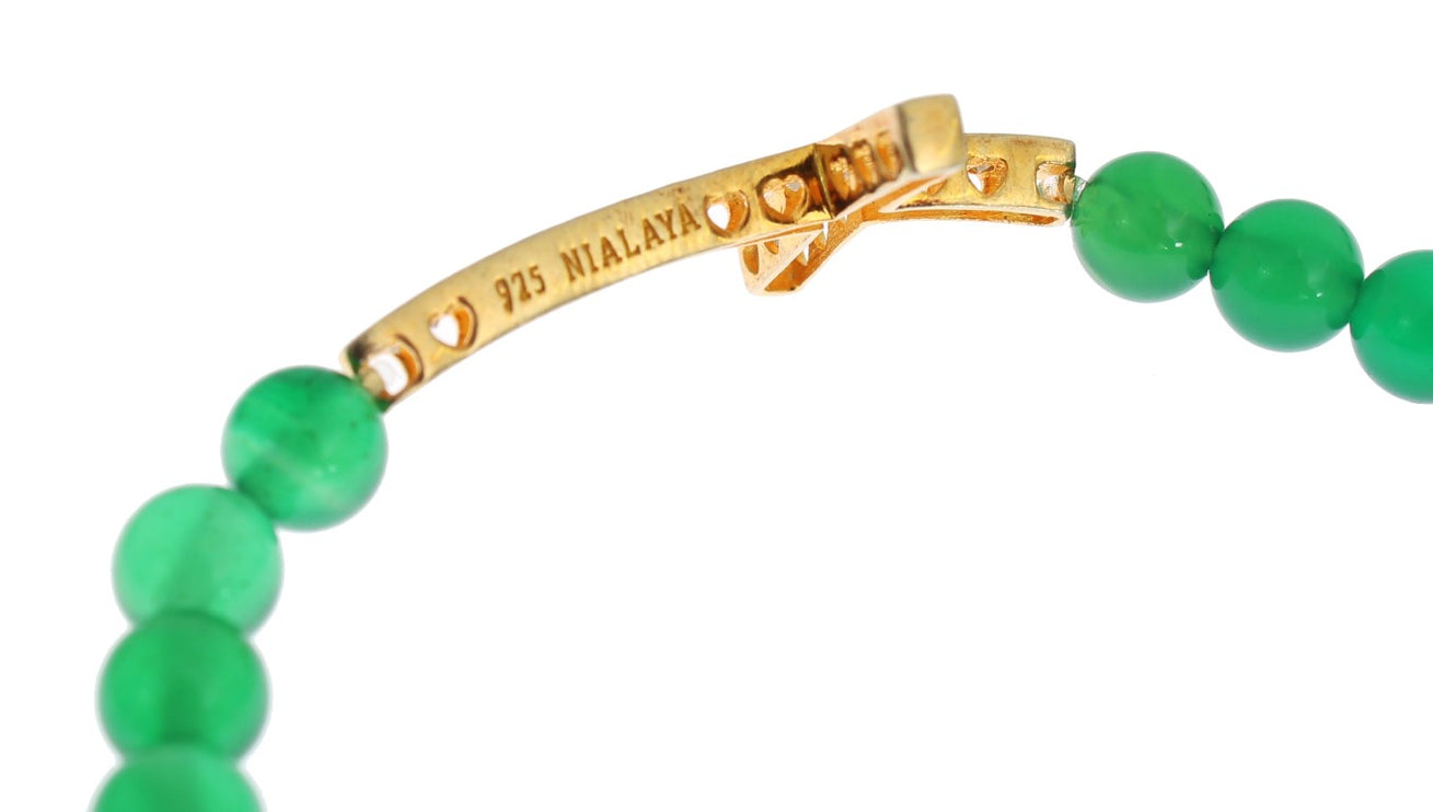 Elegant Green Jade Bead & Gold Plated Bracelet