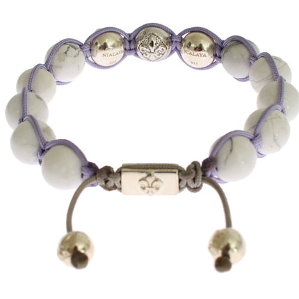 Elegant Silver Purple CZ & Howlite Bracelet