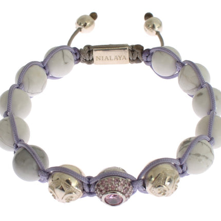 Elegant Silver Purple CZ & Howlite Bracelet