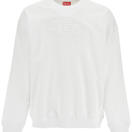 Diesel white cotton sweatshirt with raised logo for men