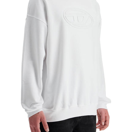 Diesel white cotton sweatshirt with raised logo for men