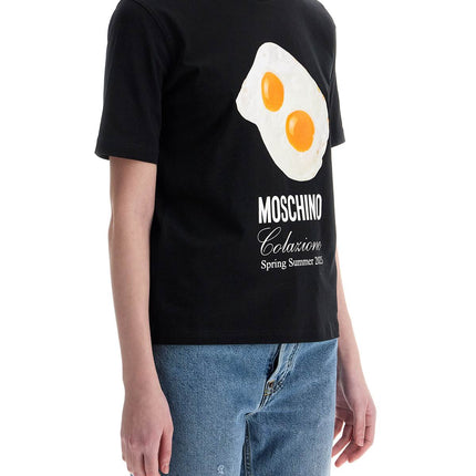 Moschino black cotton t-shirt with fried egg print