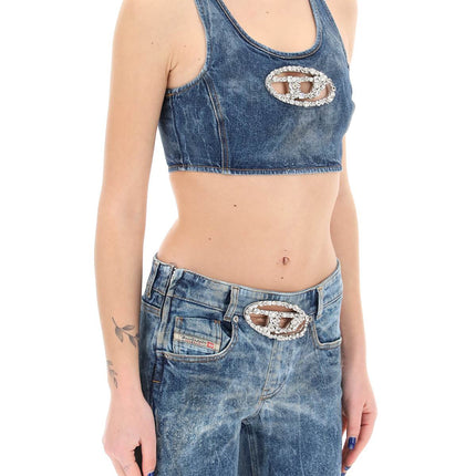 Diesel denim crop top with jewel buckle