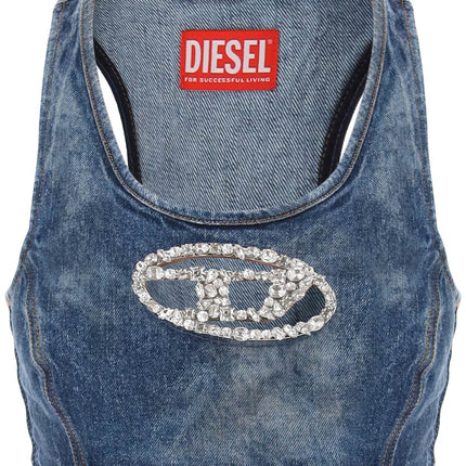 Diesel denim crop top with jewel buckle