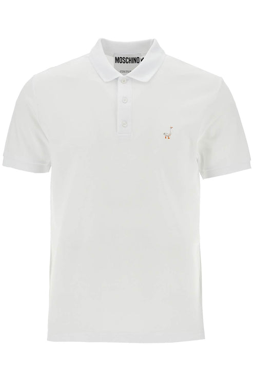 Moschino white cotton polo with delicate embroidery