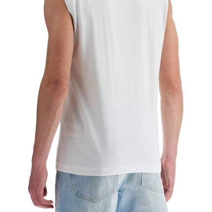 Diesel white cotton tank top with wide neckline