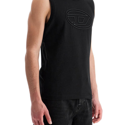 Diesel black cotton tank top with embossed logo