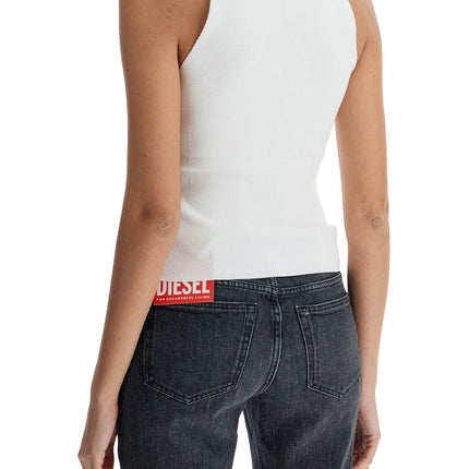 Diesel white sleeveless ribbed viscose top with metallic insert