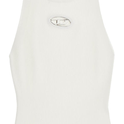 Diesel white sleeveless ribbed viscose top with metallic insert