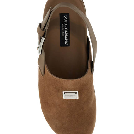 Dolce & Gabbana suede leather clogs with logo plate