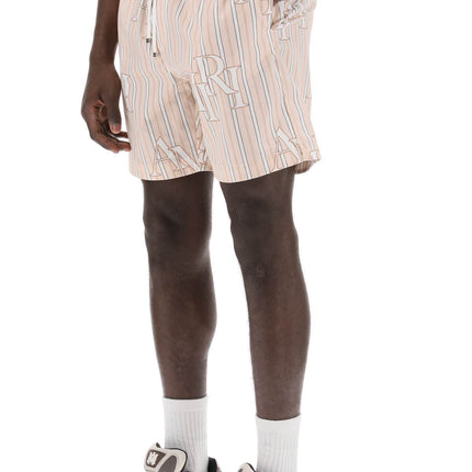 Amiri stripe technical poplin bermuda shorts with logo  "striped