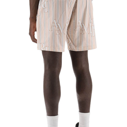 Amiri stripe technical poplin bermuda shorts with logo  "striped