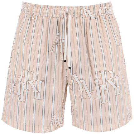 Amiri stripe technical poplin bermuda shorts with logo  "striped