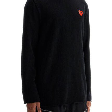 Comme Des Garcons Play black wool sweater with red heart logo and wide neck