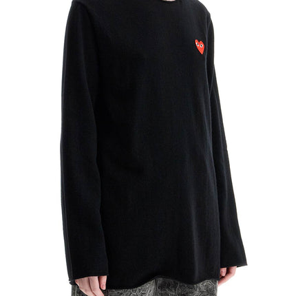 Comme Des Garcons Play black wool sweater with red heart logo and wide neck