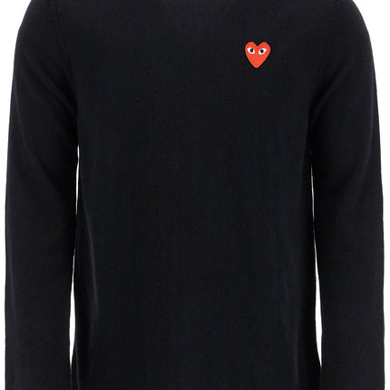 Comme Des Garcons Play black wool sweater with red heart logo and wide neck