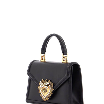 Dolce & Gabbana black calfskin shoulder bag with rhinestone details and gold chain