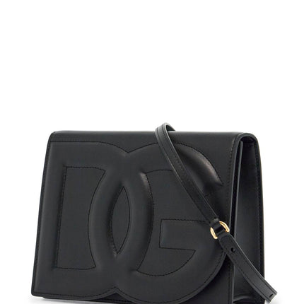 Dolce & Gabbana black calfskin shoulder bag with embossed logo and adjustable strap