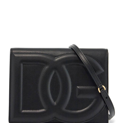 Dolce & Gabbana black calfskin shoulder bag with embossed logo and adjustable strap