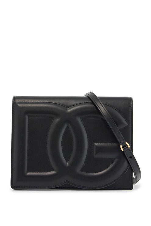 Dolce & Gabbana black calfskin shoulder bag with embossed logo and adjustable strap