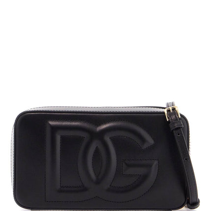 Dolce & Gabbana black calfskin shoulder bag with embossed logo and adjustable strap