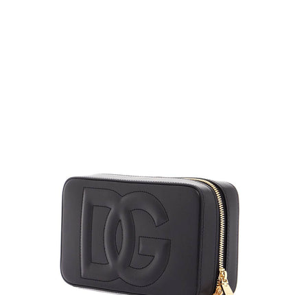 Dolce & Gabbana black calfskin shoulder bag with embossed logo and adjustable strap