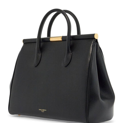 Dolce & Gabbana black calfskin top handle bag with classic and structured shoulder strap