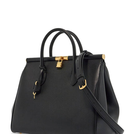 Dolce & Gabbana black calfskin top handle bag with classic and structured shoulder strap