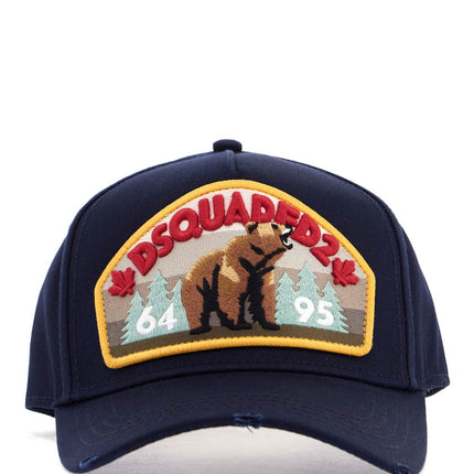 Dsquared2 navy blue cotton adjustable baseball cap with embroidered patch