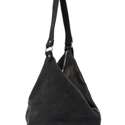 Guidi black horse leather triangular bag with zip closure