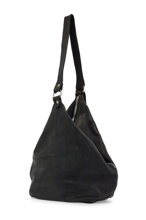 Guidi black horse leather triangular bag with zip closure