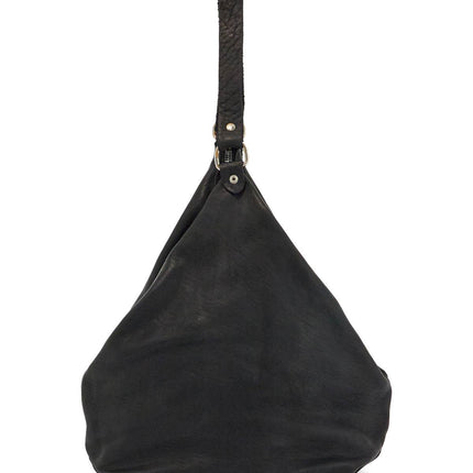 Guidi black horse leather triangular bag with zip closure