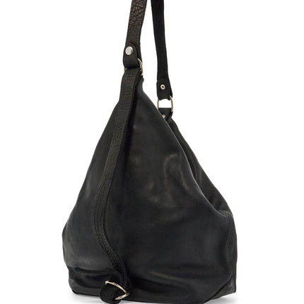 Guidi black horse leather triangular bag with zip closure