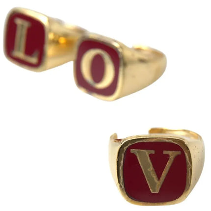 Gold Brass LOVE Enamel Set of 3 Ring