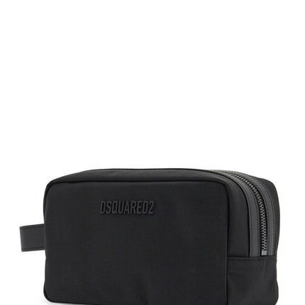 Dsquared2 black rectangular beauty case in polyamide with side handle and zip