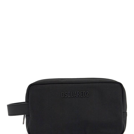 Dsquared2 black rectangular beauty case in polyamide with side handle and zip