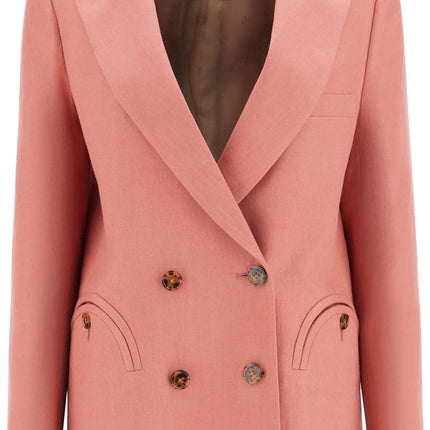 Blaze Milano coral linen single-breasted blazer with turtle style buttons