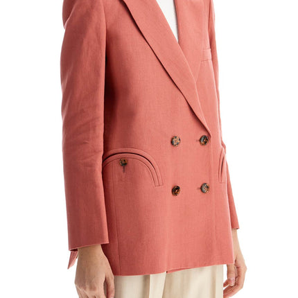 Blaze Milano coral linen single-breasted blazer with turtle style buttons