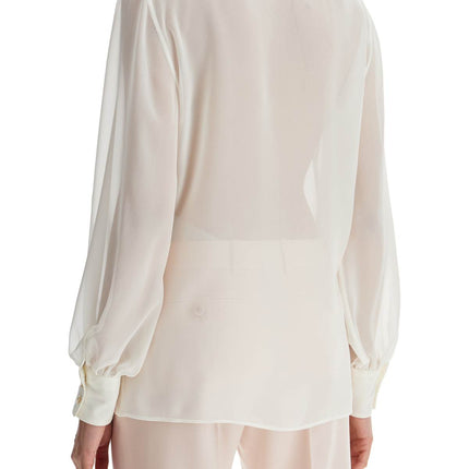 Tom Ford cream silk shirt with ruffled collar and mother-of-pearl buttons