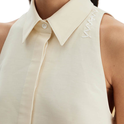 Marni ivory cotton women's shirt with embroidered logo