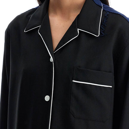 Marni black wool shirt with white stitching