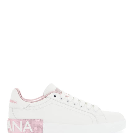 Dolce & Gabbana white and pink low-top sneakers for women in calfskin