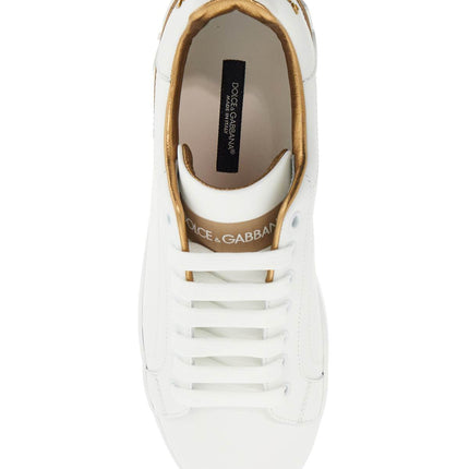 Dolce & Gabbana white calfskin low-top sneakers with gold details and velcro closure