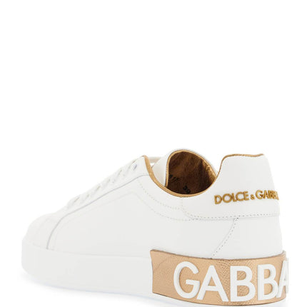 Dolce & Gabbana white calfskin low-top sneakers with gold details and velcro closure