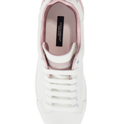 Dolce & Gabbana white and pink low-top sneakers for women in calfskin