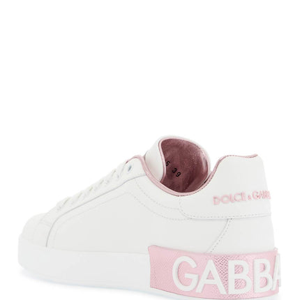 Dolce & Gabbana white and pink low-top sneakers for women in calfskin