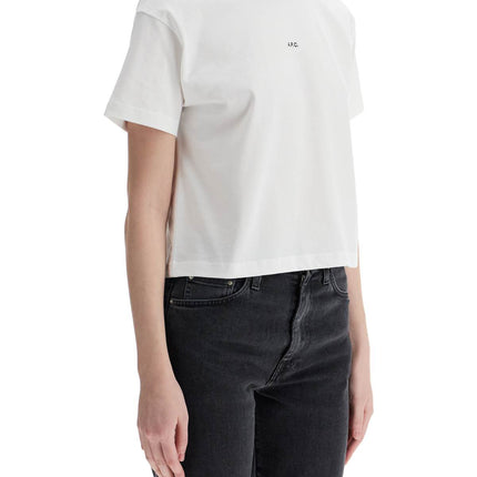 A.P.C. women's organic cotton white boxy cropped t-shirt with micro embroidered logo gots